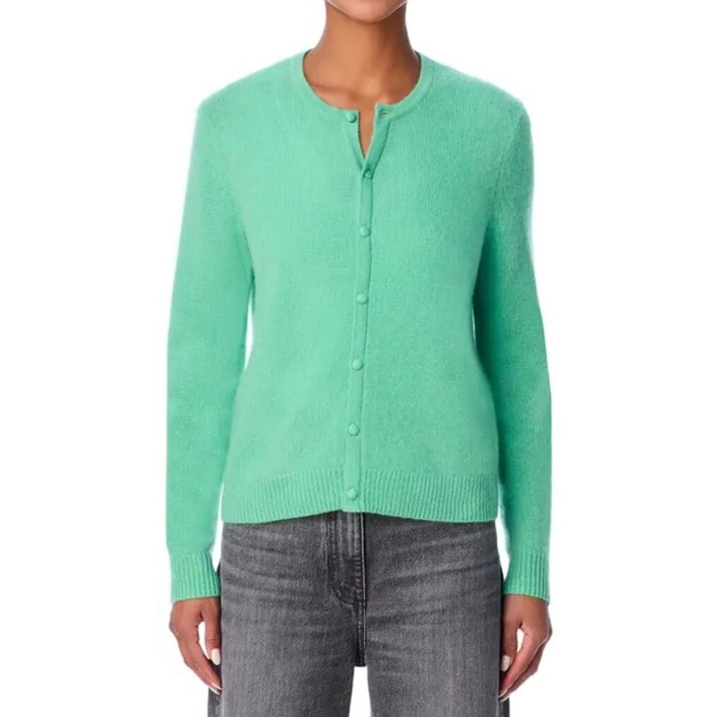 C by Bloomingdale's Women Green Cashmere Classic Crew Cardigan Sweater Size M